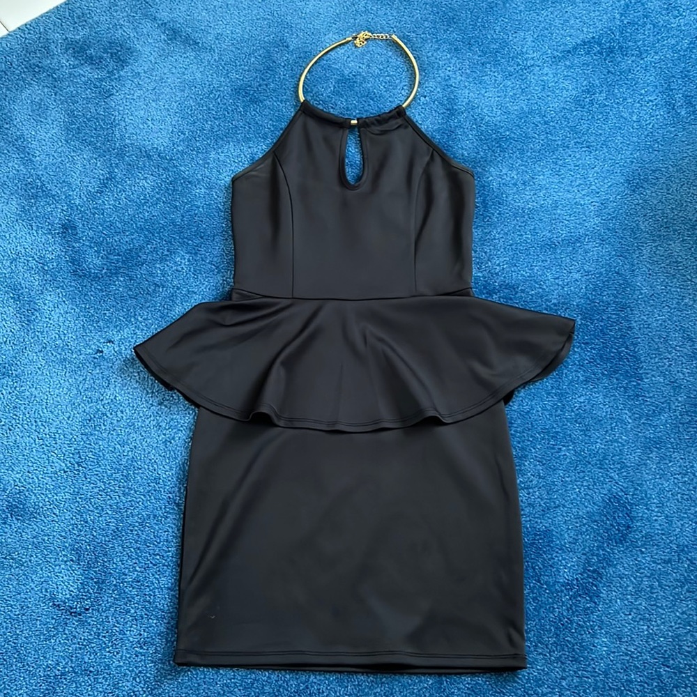 Black Form Fitting Dress with Gold Halter